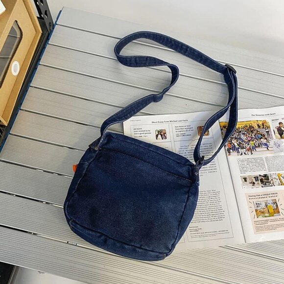 Denim Crossbody Bag for Women Girls Small Light Blue Zipper Adjustable Strap - Picture 6 of 8